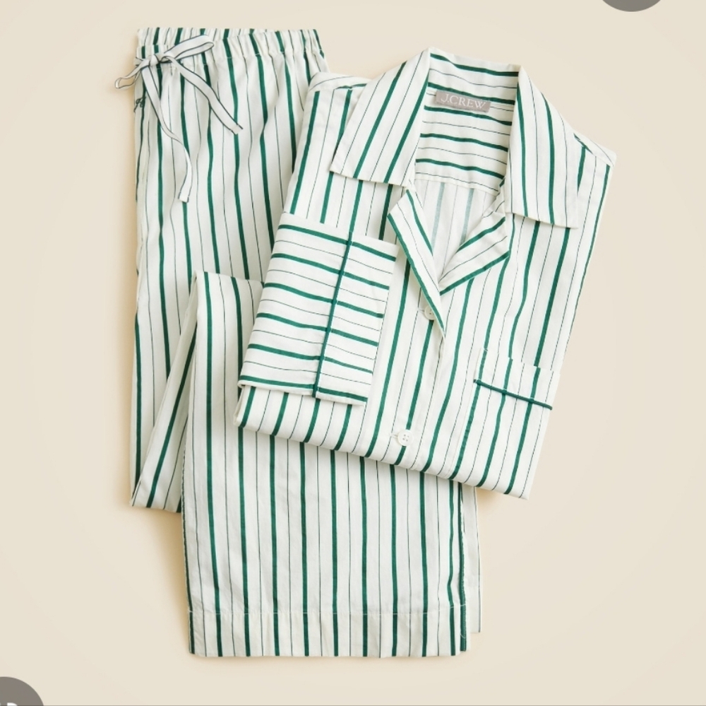 NWT J.Crew Green Cotton Poplin Long Sleeve Pajama Top Only Peppermint Stripe